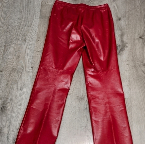 80s Vintage Chili RED High Waist Authentic Waxy Leather Straight Legged Pants - Picture 5 of 16